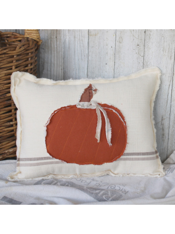 Quilted Pumpkin Feedsack  Pillow, Fall Pumpkin Pillow, Decorative Thanksgiving Pillow