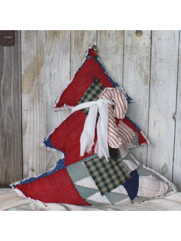 Candy Cane and Christmas Tree Upcycle Vintage Quilt Pillow,