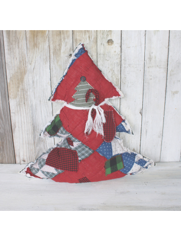 Upcycle Vintage Quilt Christmas Tree Pillow, Vintage Holiday Accent Pillow