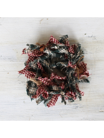 Primitive Home Spun Rag 5" Christmas Wreath, Set of two Wreaths