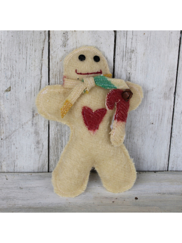Red Heart Vintage Pendleton Wool  Gingerbread Men Ornaments, Candycore Ornies, Gingerbread Bowl Fillers
