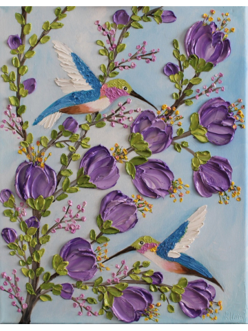 Custom Hummingbird and Lavender Flowers Impasto Painting, Hummingbird Oil Painting, Bird Painting Custom Hummingbird and Lavender Flowers Impasto Painting, Hummingbird Oil Painting, Bird Painting