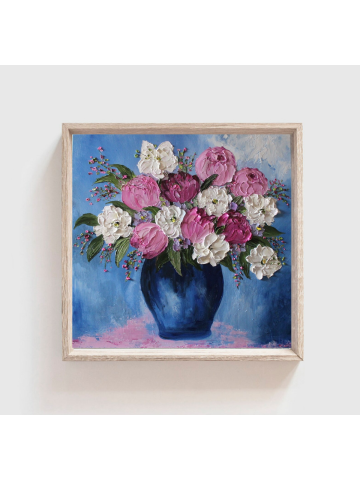 Custom Original Peony and Wildflower Oil Impasto Painting, Wildflower Oil Floral Painting