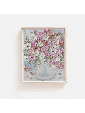 Pink and Apricot Daisy and Wildflower Custom Oil Painting, Oil Impasto Daisy Painting