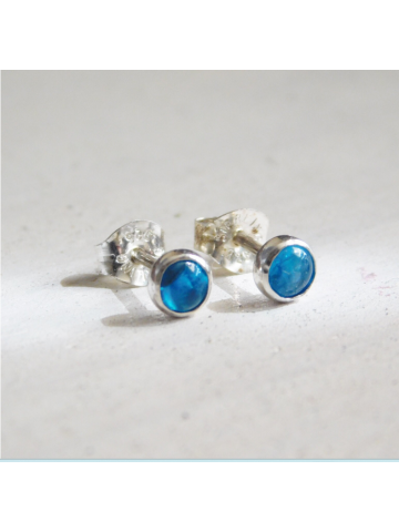 Blue Apatite and Fine Silver 4mm Studs, Apatite Earrings