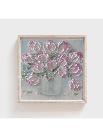 Pale Pink Peonies Impasto Painting, Custom Impasto Peony Oil Painting