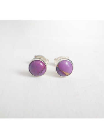 Purple 6mm Mohave Turquoise Studs in Copper and Sterling Silver Settings, December Birthstone