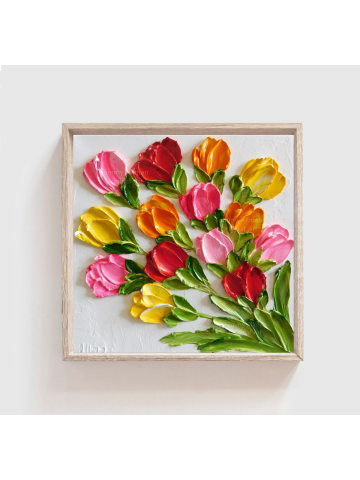 Custom Bright Tulip Oil Painting Impasto Painting ,4" x 4" up to 12"x 12" Tulip Oil Painting