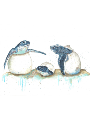 Sea Turtles Hatching Watercolor, Childrens Art, Beach Art