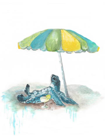 Sea Turtles Sun Bathing, Sea Turtle Series Watercolor, Childrens Art, Beach Art